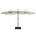 15Ft Double-Sided Solar Patio Umbrella with Base (Included) Large Outdoor Umbrella with Solar Lights - Ivory