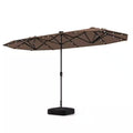 13 Ft. Double-Sided Metal Market Patio Umbrella in Coffee with Solar Lights for Garden Pool Backyard