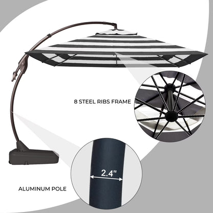 10Ft Deluxe Cantilever Aluminum Offset Umbrella, Large Rectangular Patio Umbrella with Base, Black & White
