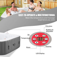 73In Square Hot Tub for 4-6 Person,  Inflatable Hot Tub Home SPA for Outdoor, 910L Capacity, 130Pcs Massage Jets, W/4 Filters, Lockable Cover, Storage Bag, 2 Cup Holder, Gray