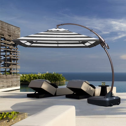 10Ft Deluxe Cantilever Aluminum Offset Umbrella, Large Rectangular Patio Umbrella with Base, Black & White