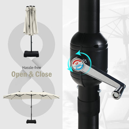 15Ft Double-Sided Solar Patio Umbrella with Base (Included) Large Outdoor Umbrella with Solar Lights - Ivory