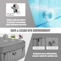 73In Square Hot Tub for 4-6 Person,  Inflatable Hot Tub Home SPA for Outdoor, 910L Capacity, 130Pcs Massage Jets, W/4 Filters, Lockable Cover, Storage Bag, 2 Cup Holder, Gray
