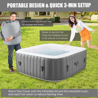 73In Square Hot Tub for 4-6 Person,  Inflatable Hot Tub Home SPA for Outdoor, 910L Capacity, 130Pcs Massage Jets, W/4 Filters, Lockable Cover, Storage Bag, 2 Cup Holder, Gray