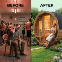 6-Person Patchworkred Cedar Traditional Steam Barrel Sauna — Before & After