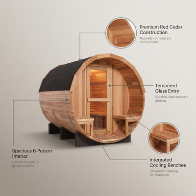 6-Person Patchworkred Cedar Traditional Steam Barrel Sauna