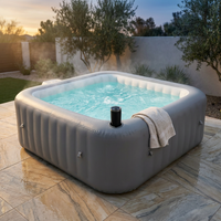 73In Square Hot Tub for 4-6 Person,  Inflatable Hot Tub Home SPA for Outdoor, 910L Capacity, 130Pcs Massage Jets, W/4 Filters, Lockable Cover, Storage Bag, 2 Cup Holder, Gray — Studio Shot