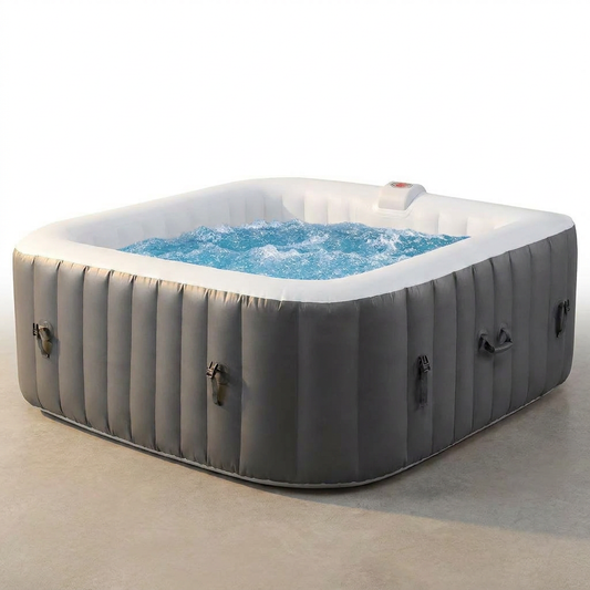 73In Square Hot Tub for 4-6 Person,  Inflatable Hot Tub Home SPA for Outdoor, 910L Capacity, 130Pcs Massage Jets, W/4 Filters, Lockable Cover, Storage Bag, 2 Cup Holder, Gray — Studio Shot