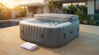 73In Square Hot Tub for 4-6 Person,  Inflatable Hot Tub Home SPA for Outdoor, 910L Capacity, 130Pcs Massage Jets, W/4 Filters, Lockable Cover, Storage Bag, 2 Cup Holder, Gray — Lifestyle