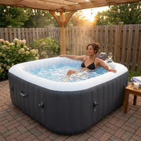 73In Square Hot Tub for 4-6 Person,  Inflatable Hot Tub Home SPA for Outdoor, 910L Capacity, 130Pcs Massage Jets, W/4 Filters, Lockable Cover, Storage Bag, 2 Cup Holder, Gray — Lifestyle