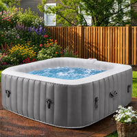 73In Square Hot Tub for 4-6 Person,  Inflatable Hot Tub Home SPA for Outdoor, 910L Capacity, 130Pcs Massage Jets, W/4 Filters, Lockable Cover, Storage Bag, 2 Cup Holder, Gray