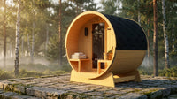 Outdoor Indoor Finland Pine Wet Dry Barrel Sauna 3-5 Person Front Porch Canopy 4.5 Kw ETL Certified Bitumen Shingle Roof — Lifestyle