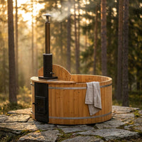 Wood Fired 4-Person to 5-Person 0-Jet Hot Tub and Ice Bath with Internal Stove Pine — Studio Shot