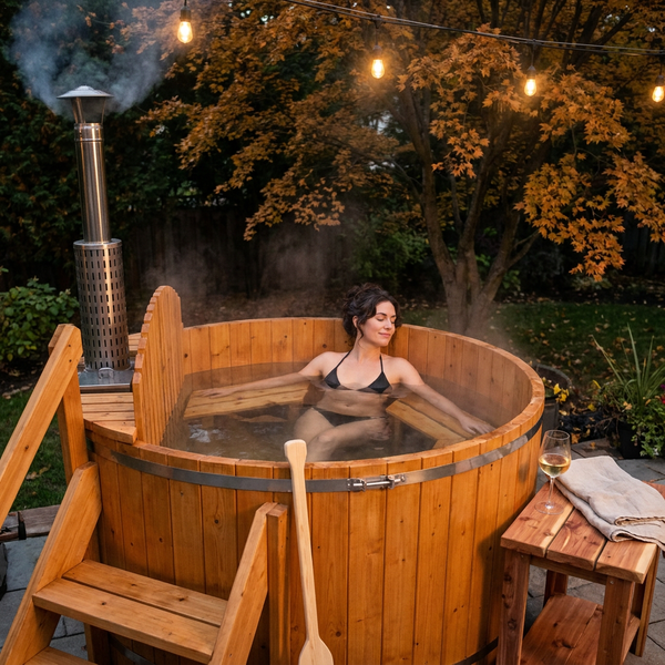 Wood Fired 4-Person to 5-Person 0-Jet Hot Tub and Ice Bath with Internal Stove Pine