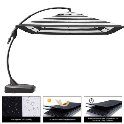10Ft Deluxe Cantilever Aluminum Offset Umbrella, Large Rectangular Patio Umbrella with Base, Black & White