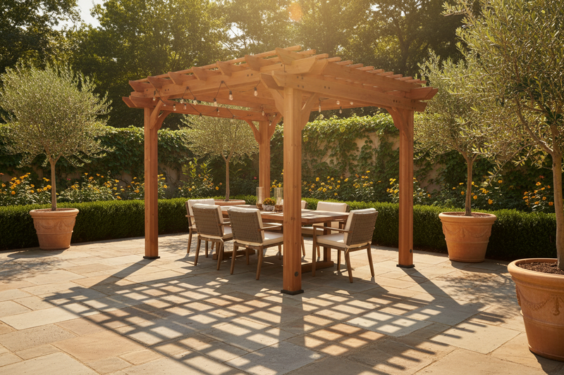 10 Ft. X 10 Ft. Traditional All Cedar Wood Outdoor Patio Pergola Shade Structure